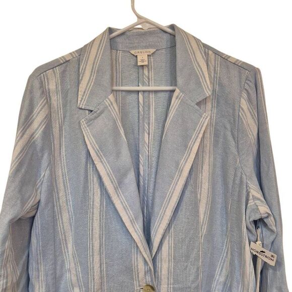 Caslon Women's Blue & White Striped Linen Blend Blazer Jacket NEW - Picture 2 of 10